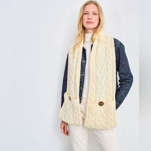 Aran Wollen Mills Cream Fisherman Knit Merino Wool Pocket Scarf - New!